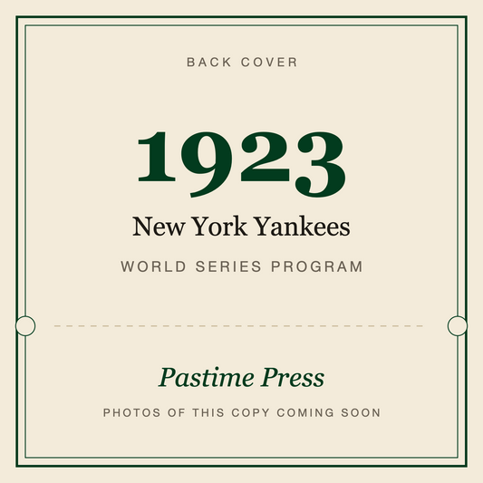 1923 New York Yankees World Series Program, back cover