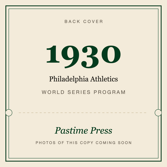 1930 Philadelphia Athletics World Series Program, back cover