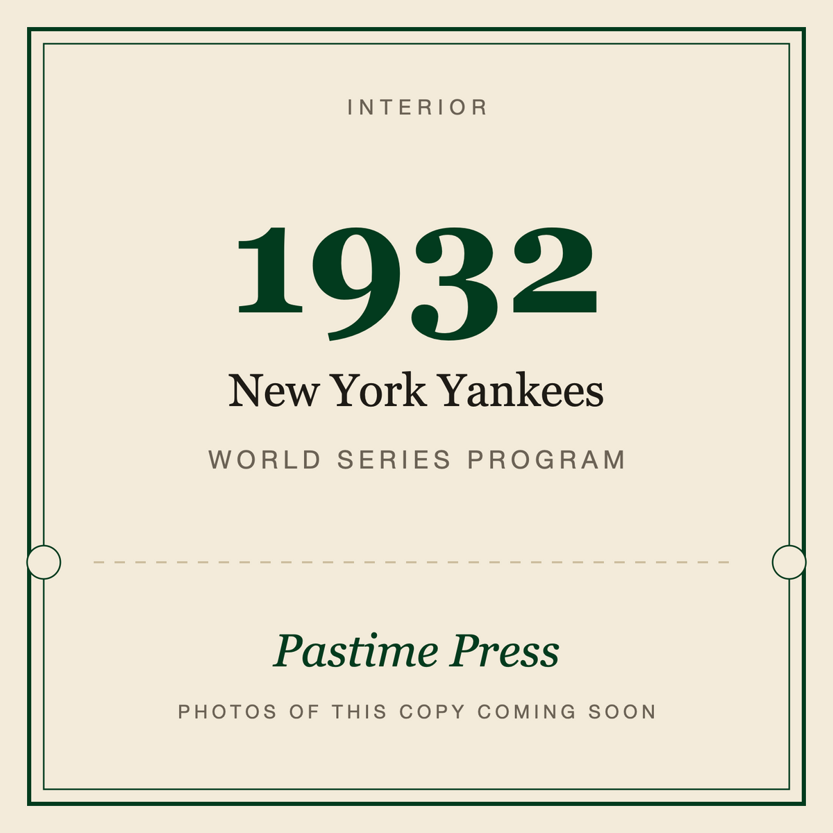 1932 New York Yankees World Series Program, interior
