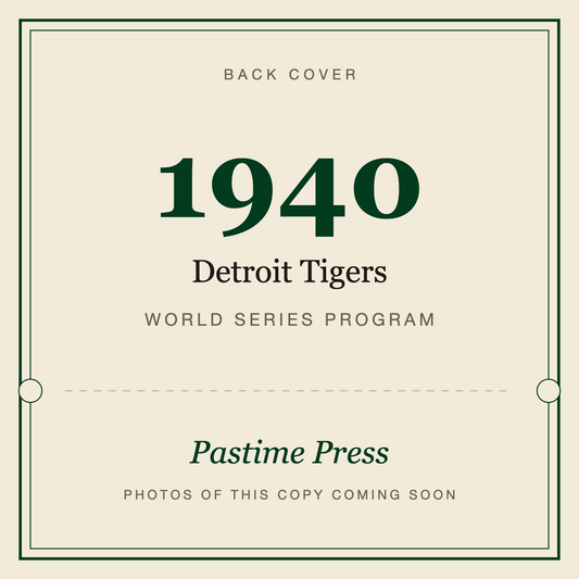 1940 Detroit Tigers World Series Program, back cover
