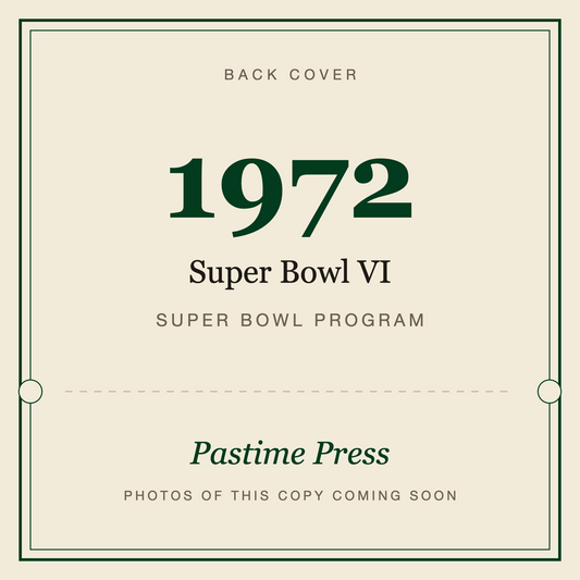 1972 Super Bowl VI Program, back cover