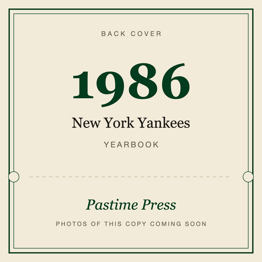 1986 New York Yankees Yearbook, back cover