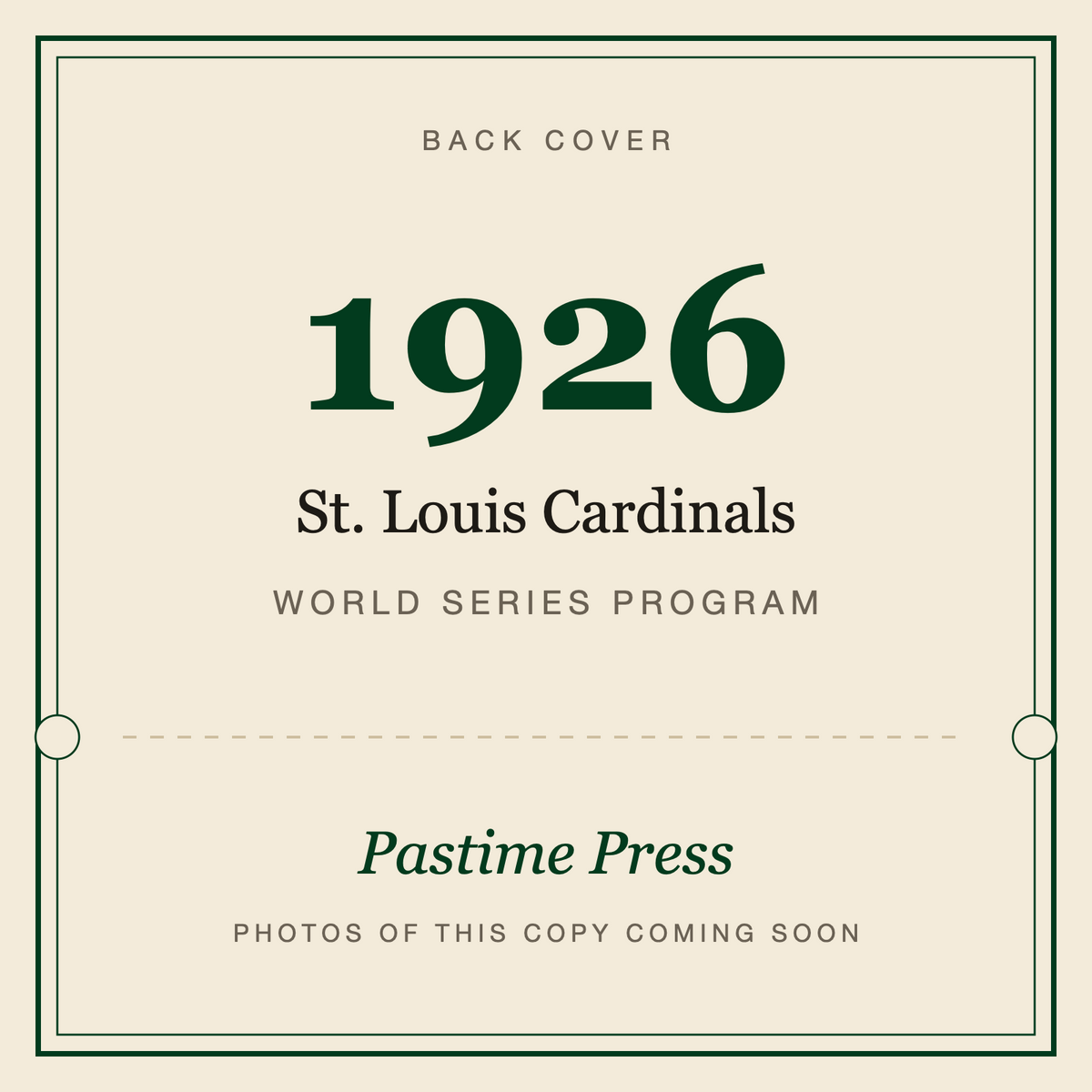 1926 St. Louis Cardinals World Series Program, back cover