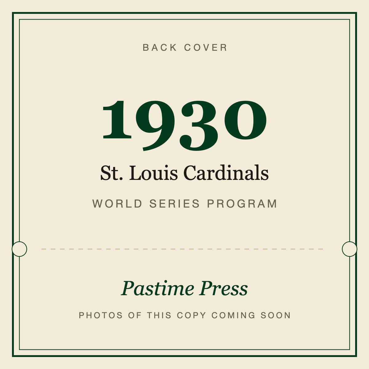 1930 St. Louis Cardinals World Series Program, back cover