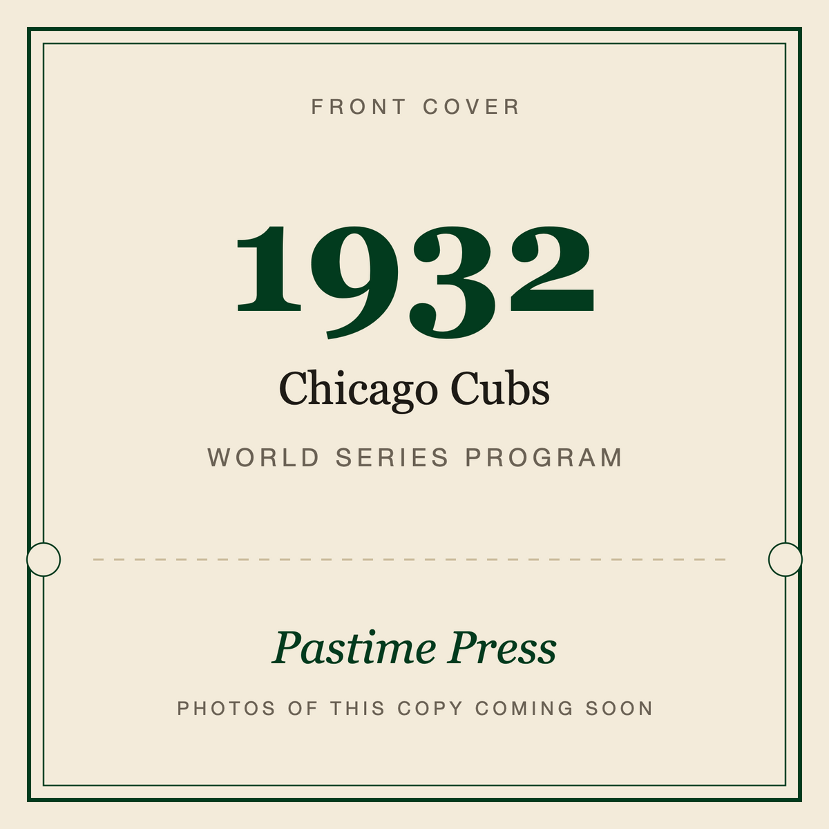 1932 Chicago Cubs World Series Program, front cover