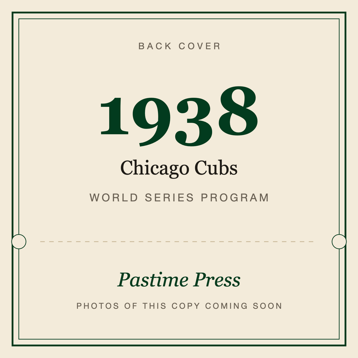 1938 Chicago Cubs World Series Program, back cover