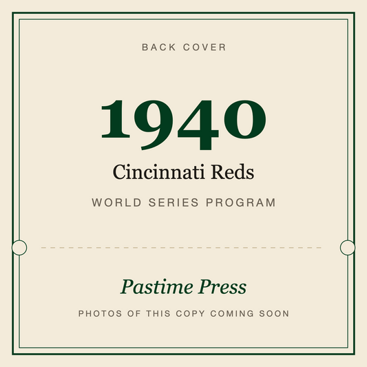 1940 Cincinnati Reds World Series Program, back cover