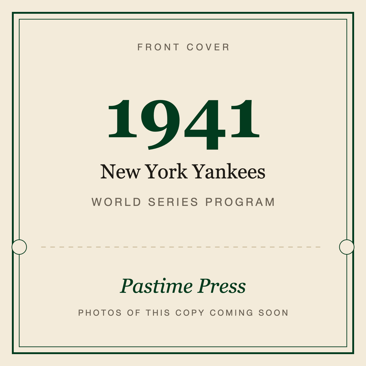 1941 New York Yankees World Series Program, front cover