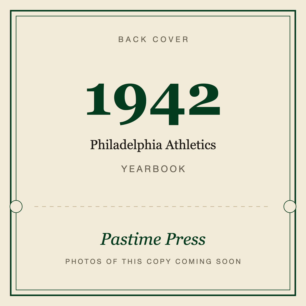 1942 Philadelphia Athletics Yearbook, back cover