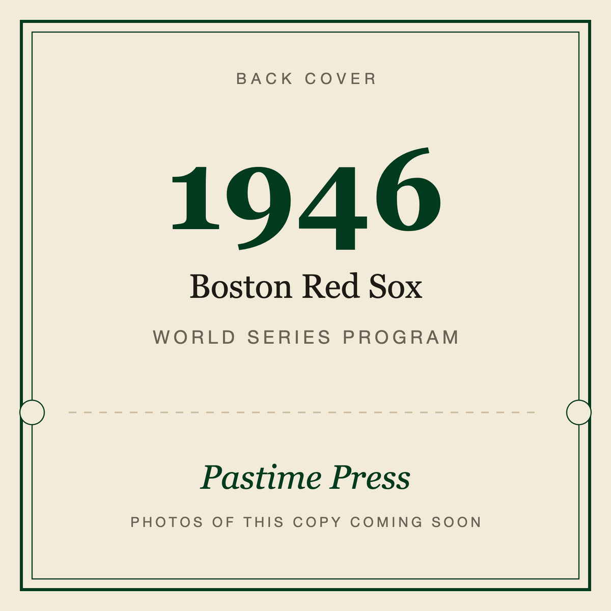 1946 Boston Red Sox World Series Program, back cover