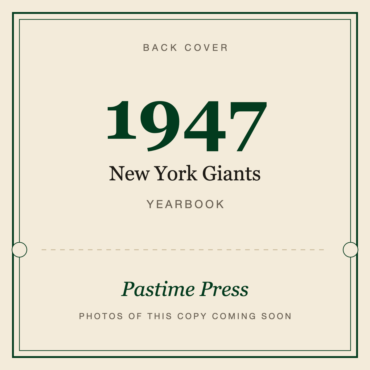 1947 New York Giants Yearbook, back cover