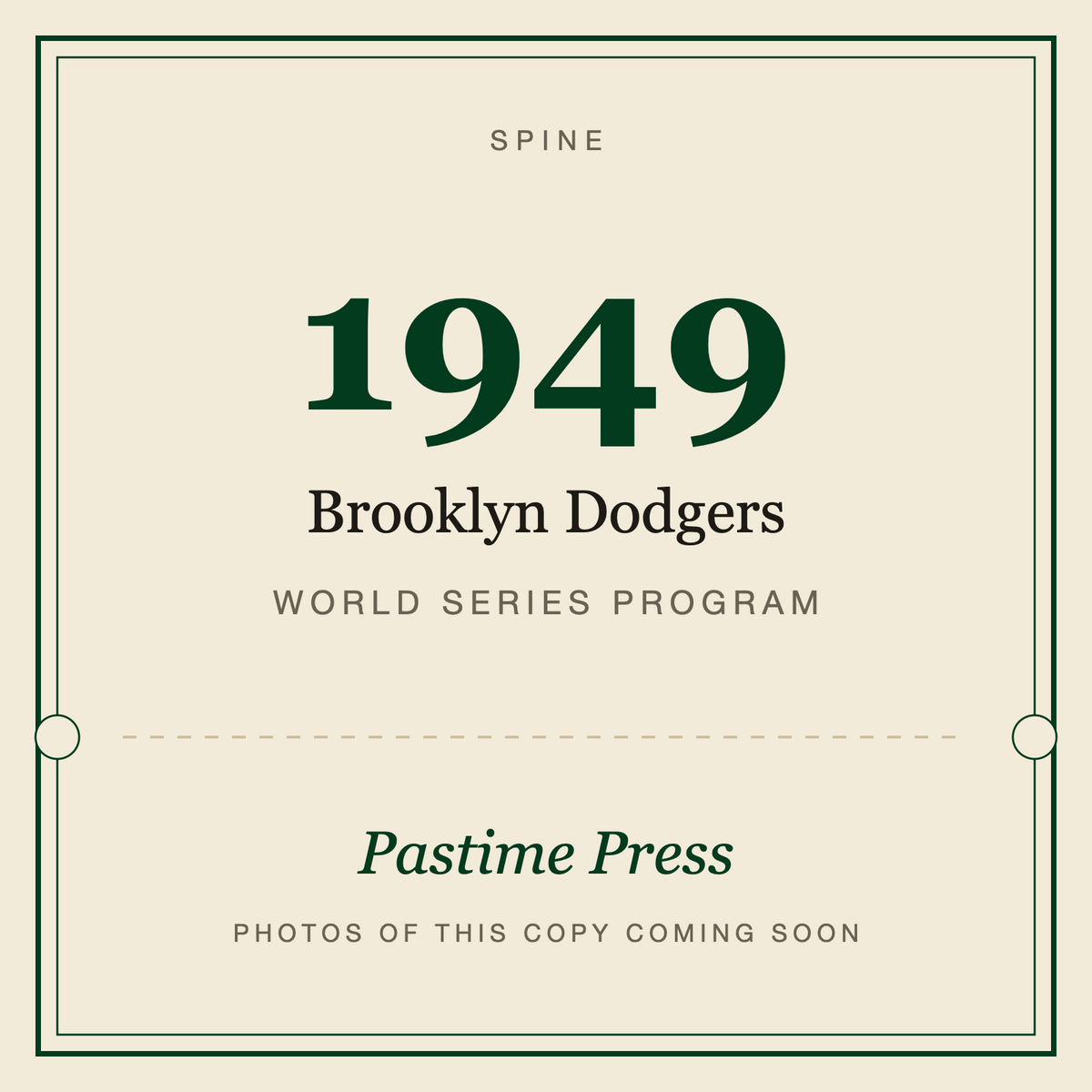 1949 Brooklyn Dodgers World Series Program, spine