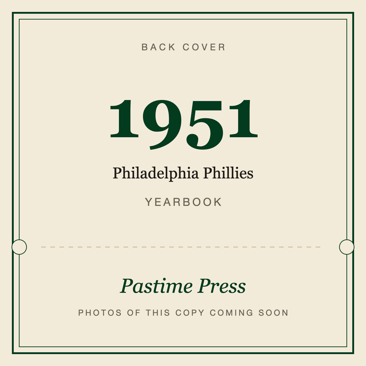 1951 Philadelphia Phillies Yearbook, back cover