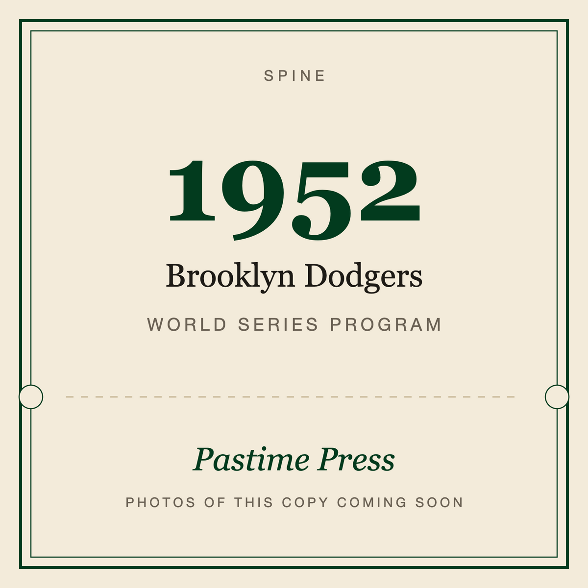 1952 Brooklyn Dodgers World Series Program, spine
