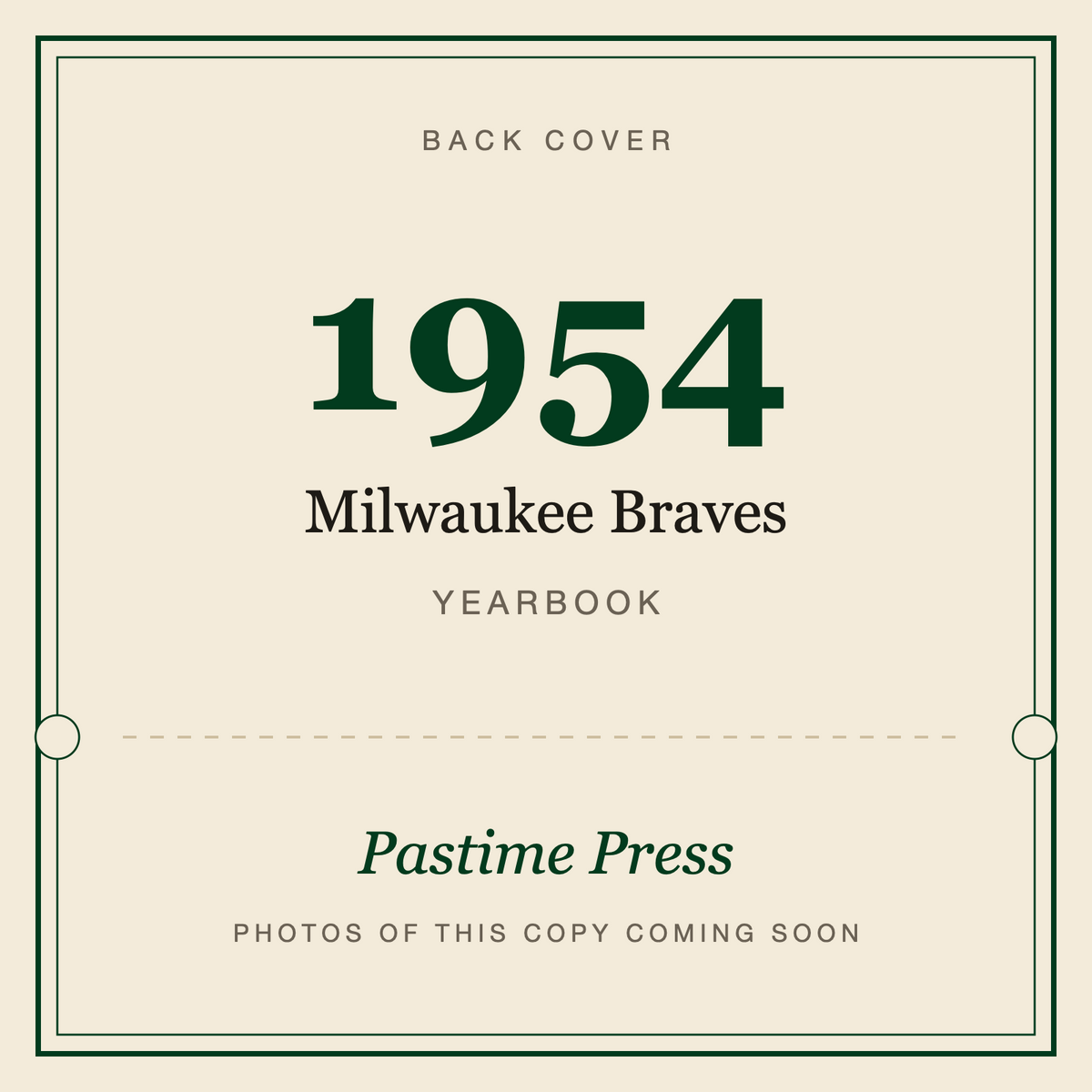 1954 Milwaukee Braves Yearbook, back cover
