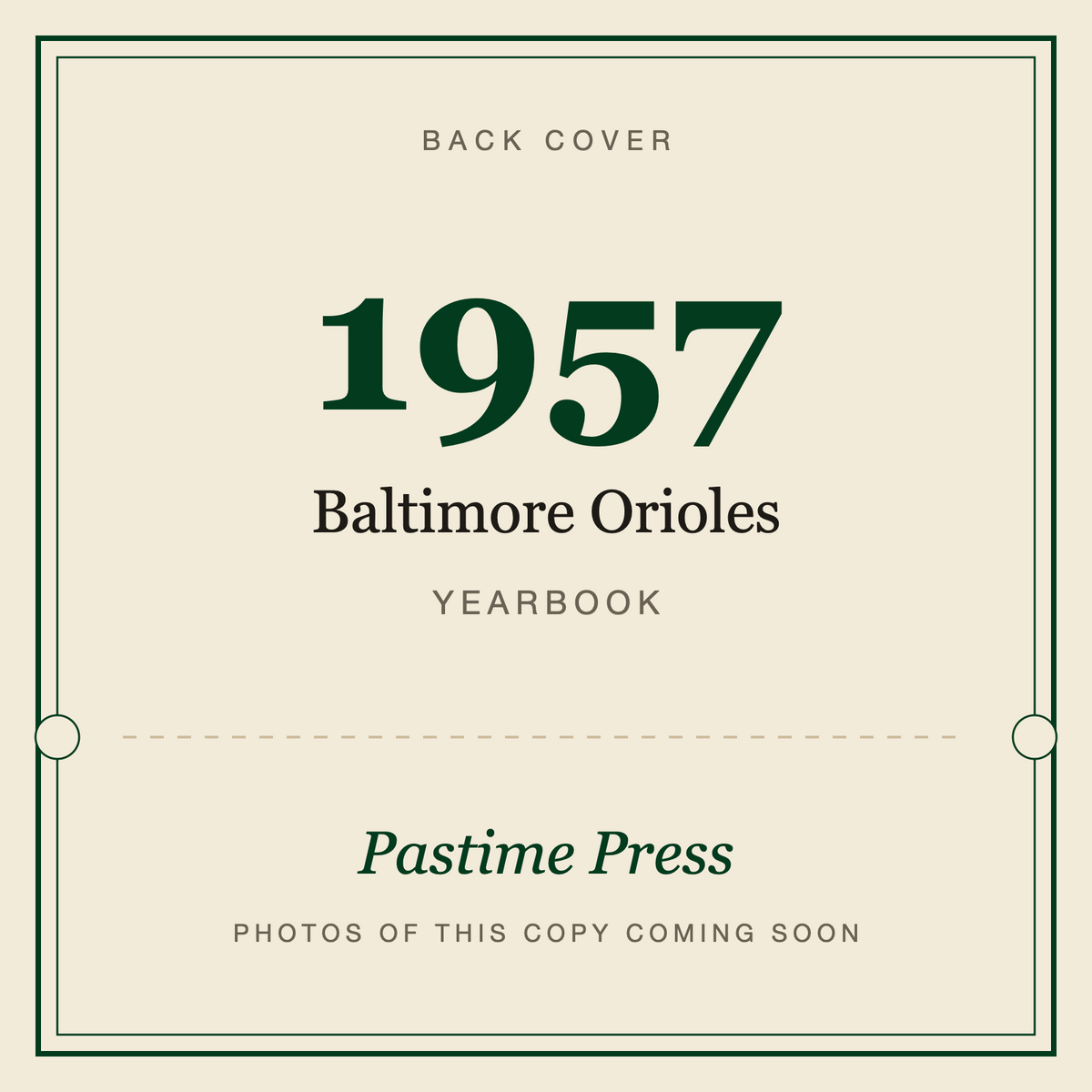1957 Baltimore Orioles Yearbook, back cover