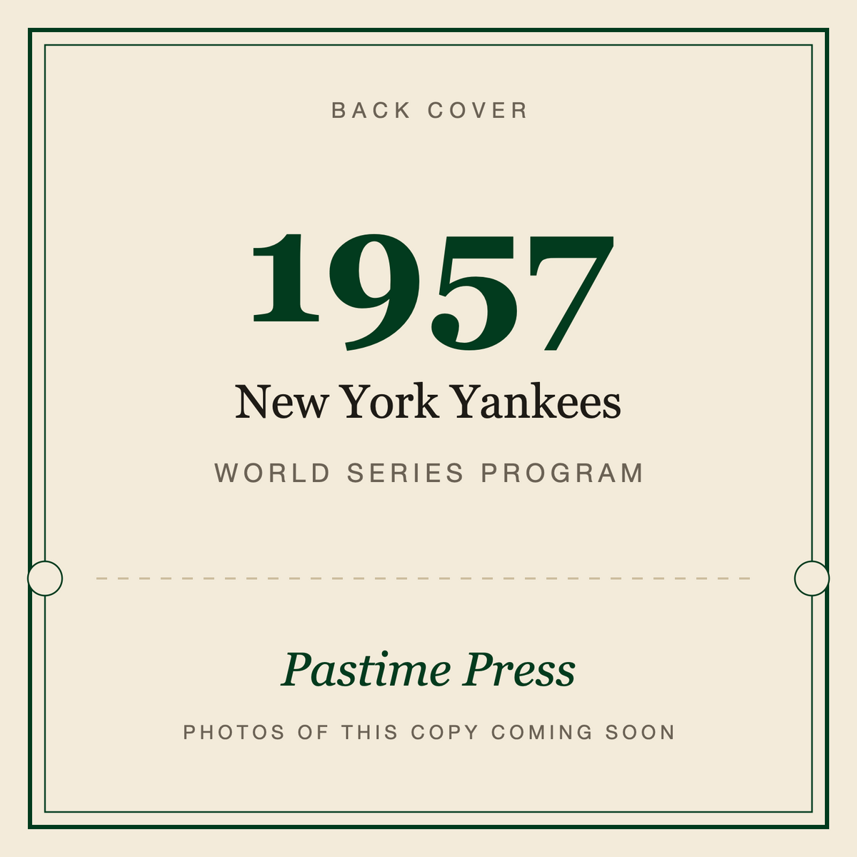 1957 New York Yankees World Series Program, back cover