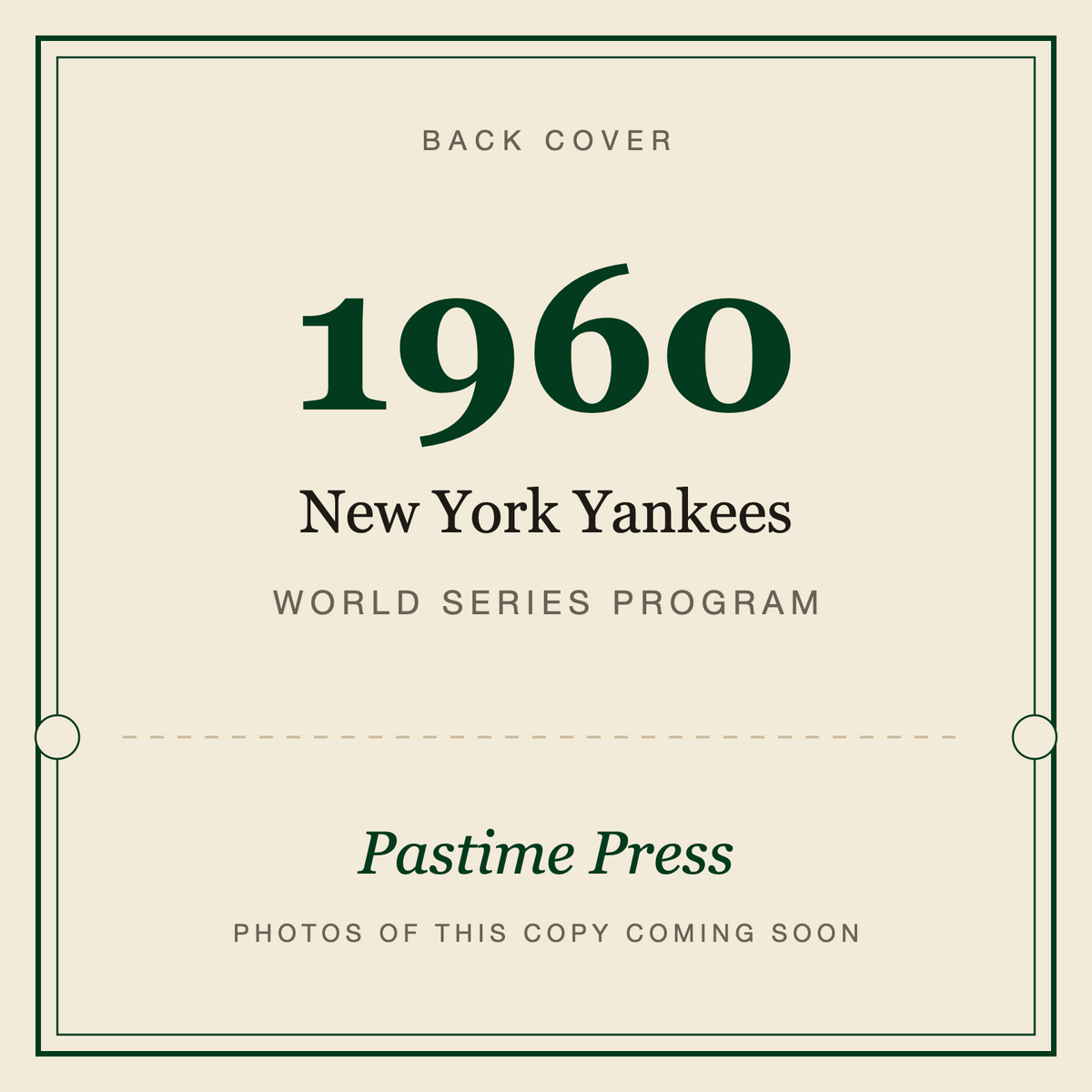 1960 New York Yankees World Series Program, back cover