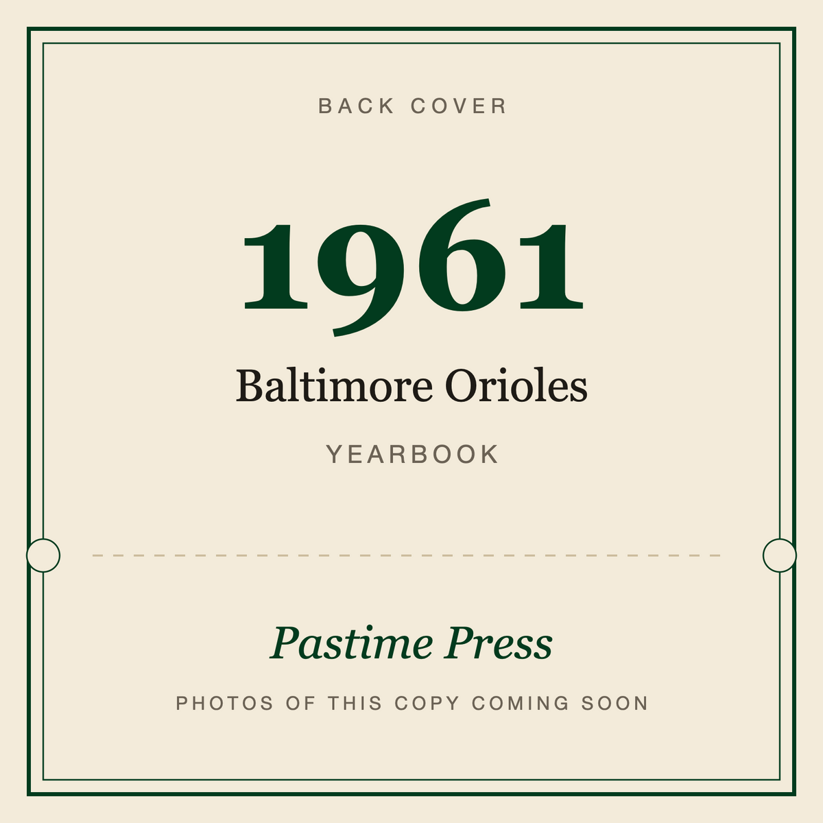 1961 Baltimore Orioles Yearbook, back cover