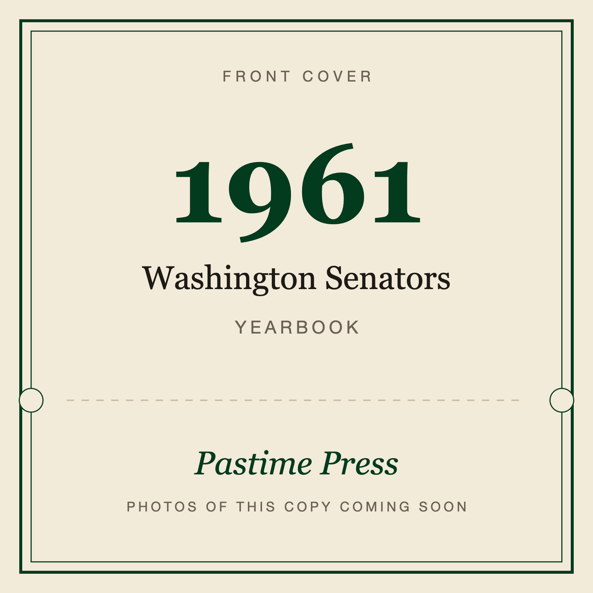 1961 Washington Senators Yearbook, front cover