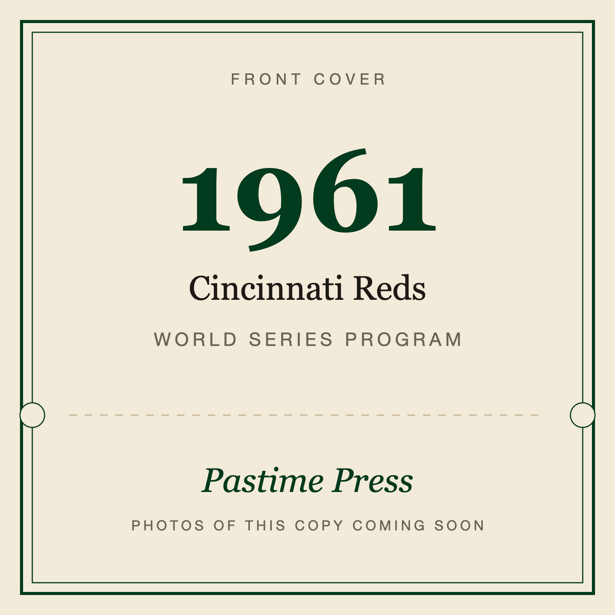 1961 Cincinnati Reds World Series Program, front cover