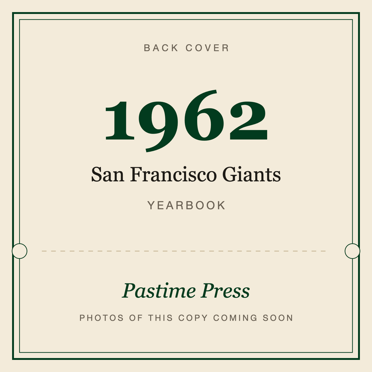 1962 San Francisco Giants Yearbook, back cover