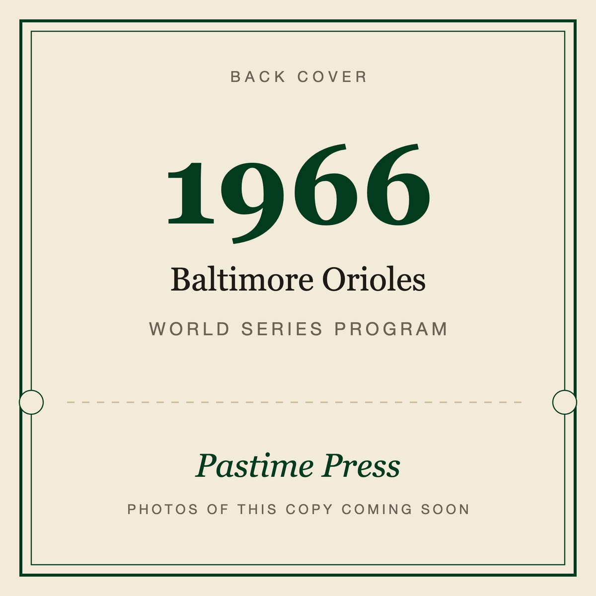 1966 Baltimore Orioles World Series Program, back cover
