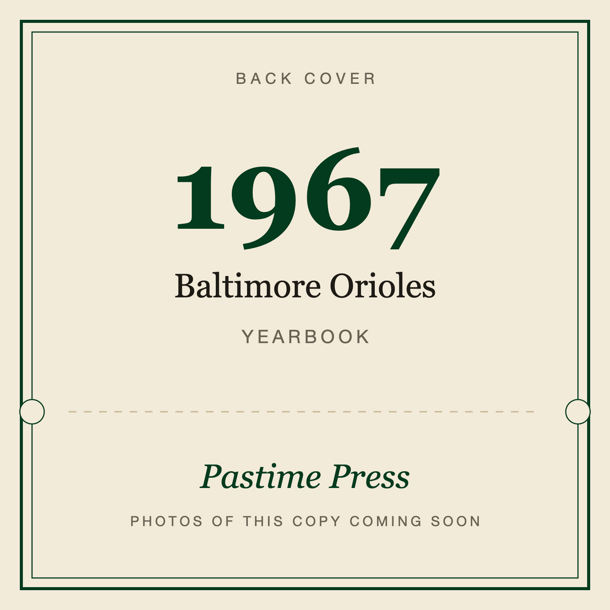 1967 Baltimore Orioles Yearbook, back cover