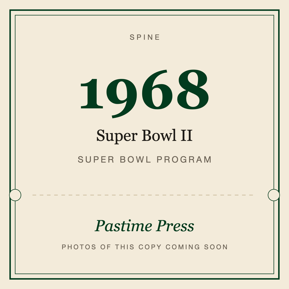 1968 Super Bowl II Program, spine