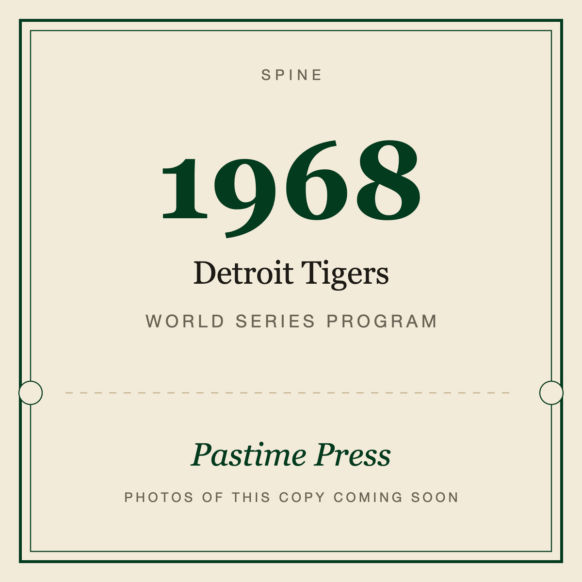1968 Detroit Tigers World Series Program, spine