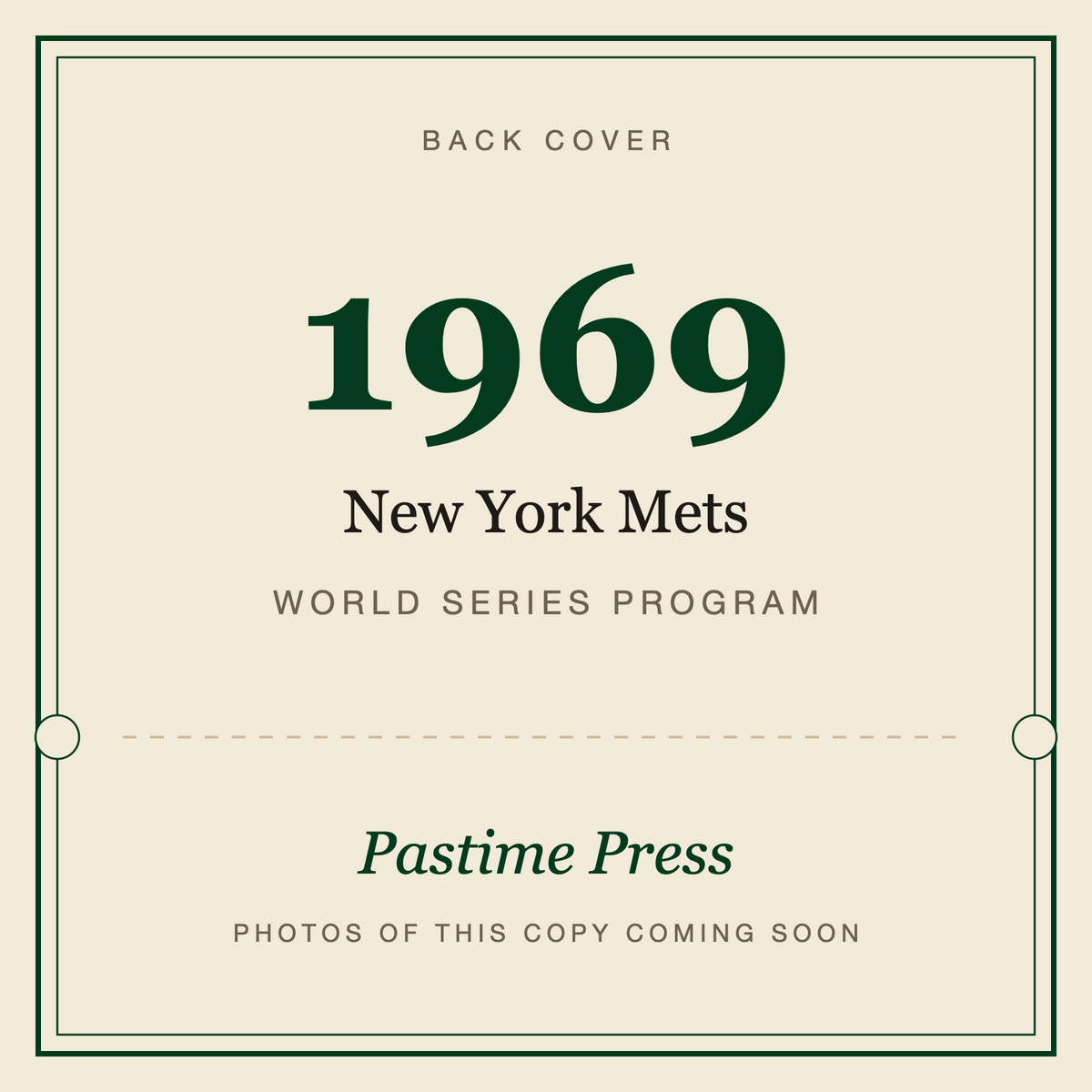 1969 New York Mets World Series Program, back cover