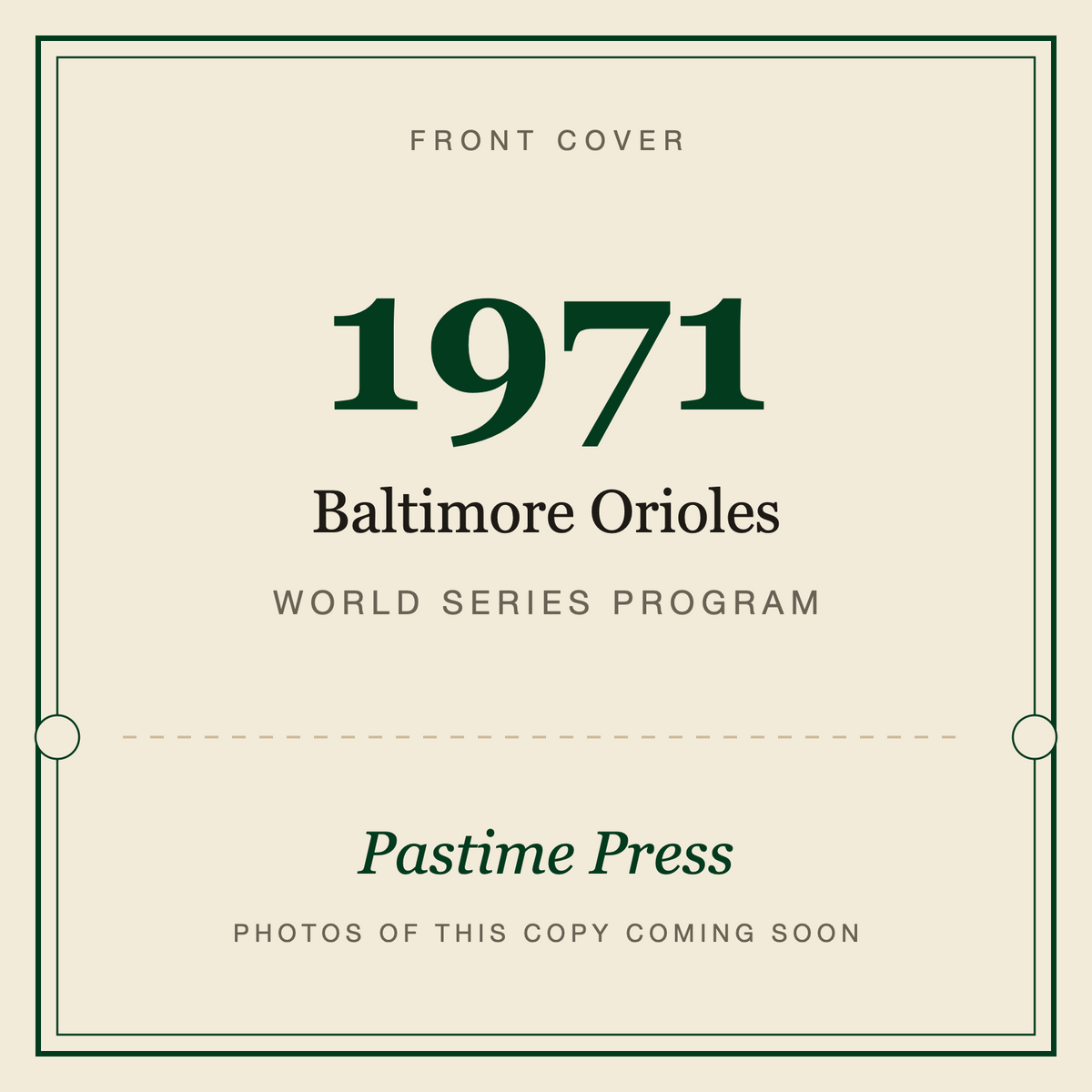 1971 Baltimore Orioles World Series Program, front cover