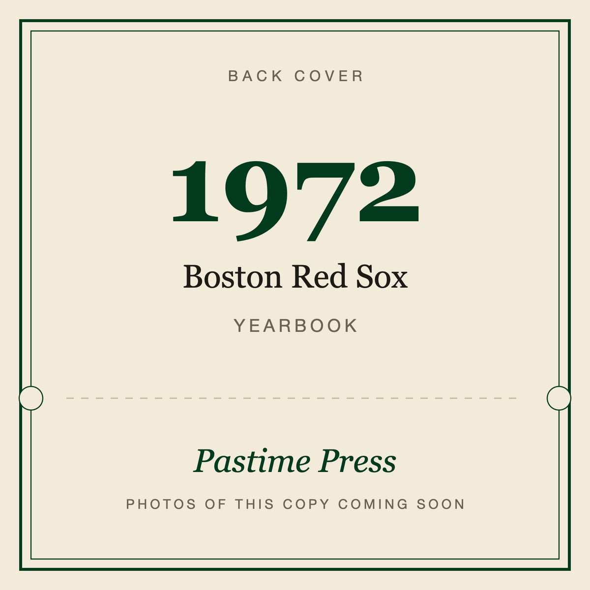 1972 Boston Red Sox Yearbook, back cover
