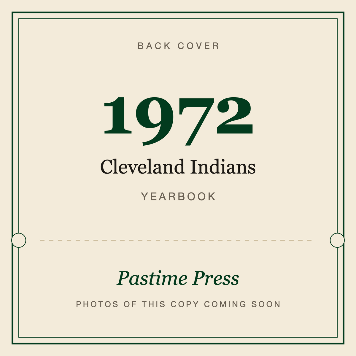 1972 Cleveland Indians Yearbook, back cover