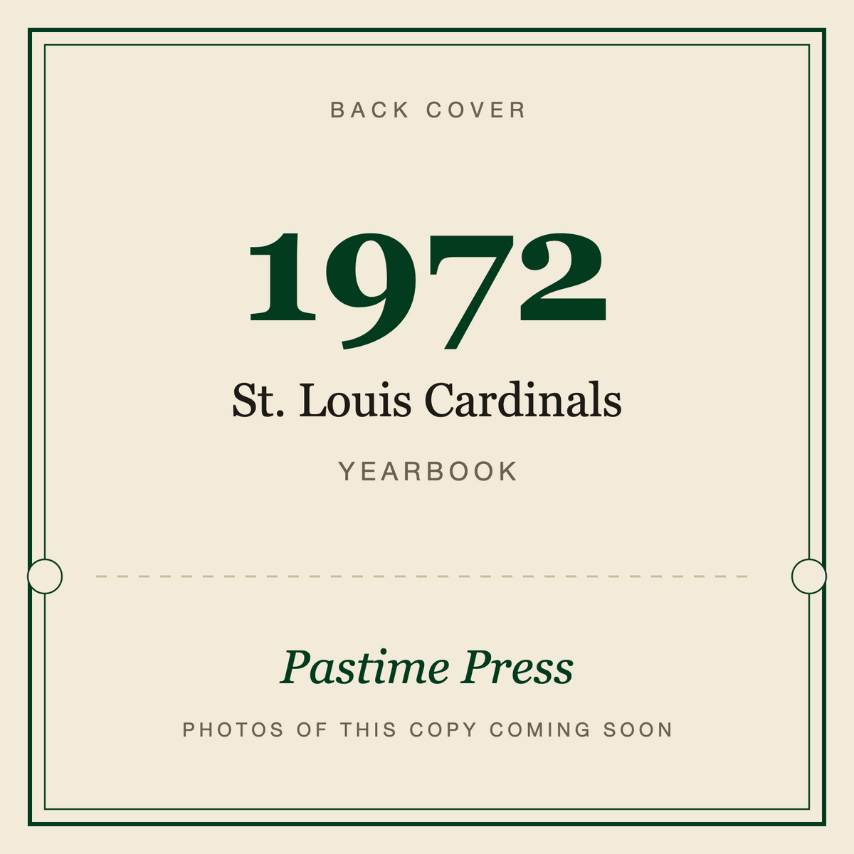1972 St. Louis Cardinals Yearbook, back cover