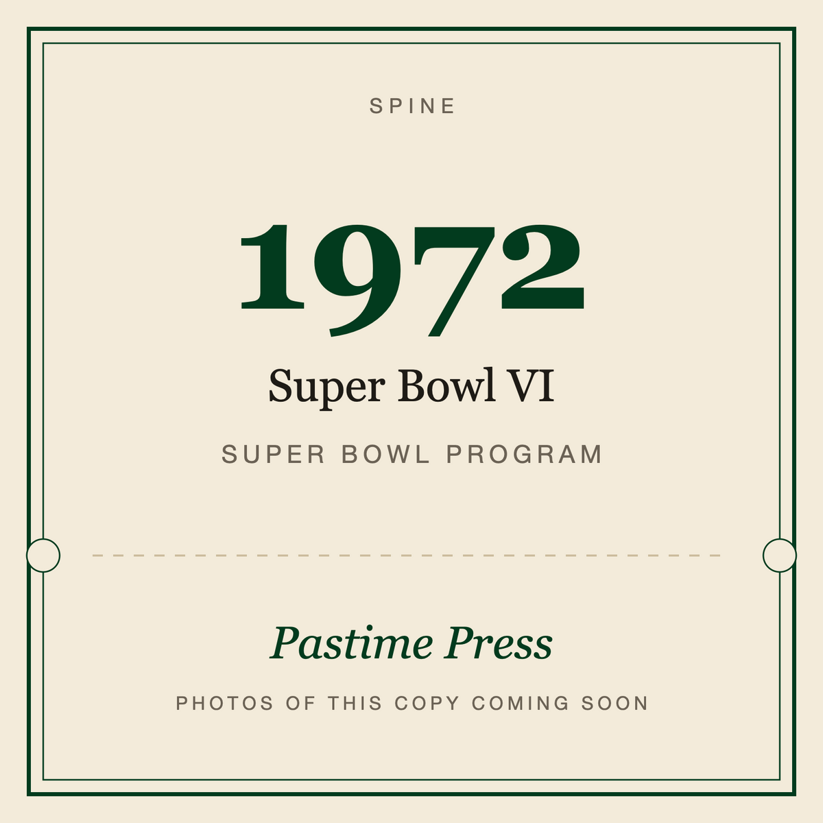 1972 Super Bowl VI Program, spine