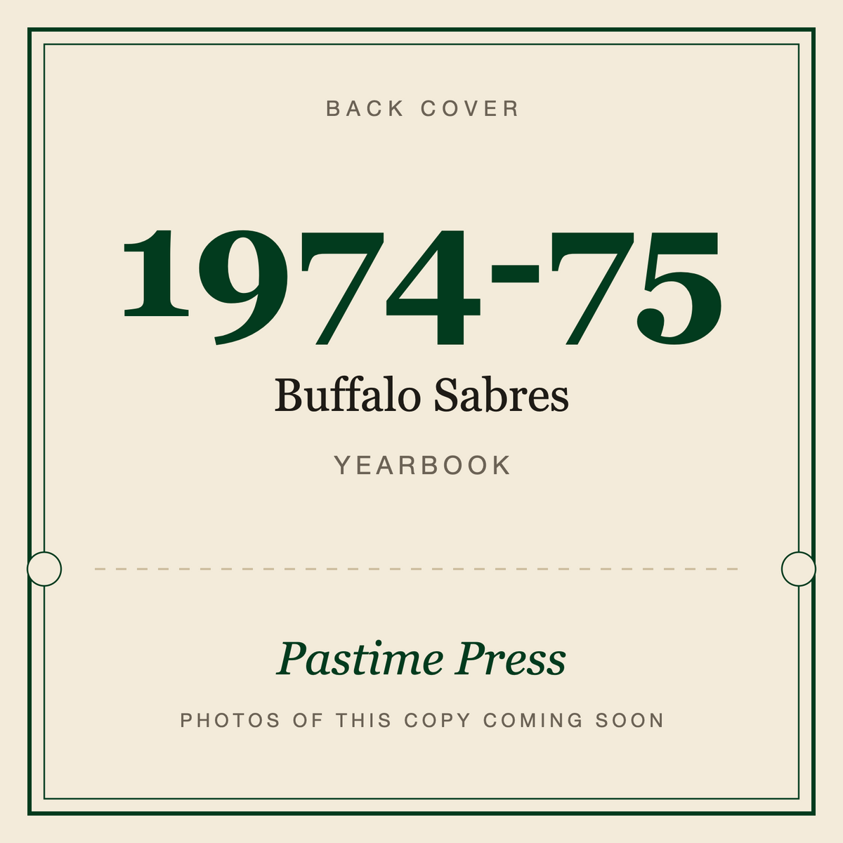 1974-75 Buffalo Sabres Yearbook, back cover