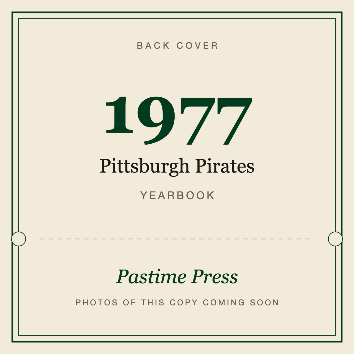 1977 Pittsburgh Pirates Yearbook, back cover