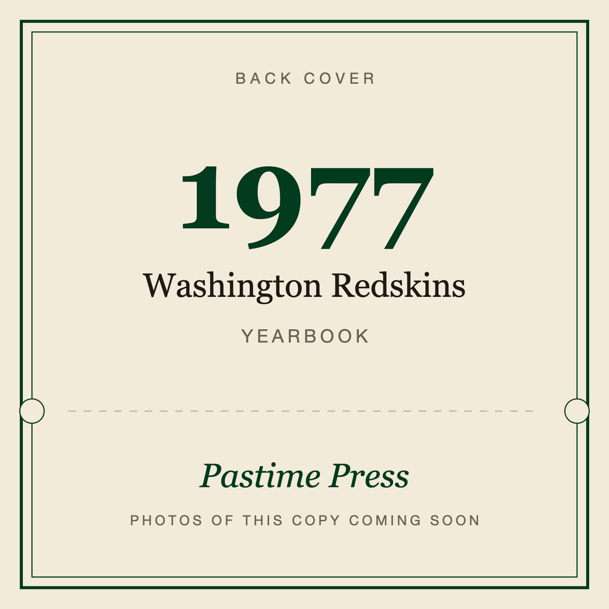 1977 Washington Redskins Yearbook, back cover