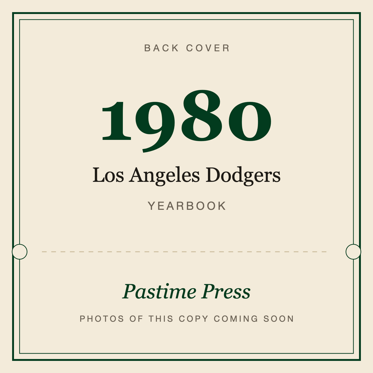 1980 Los Angeles Dodgers Yearbook, back cover