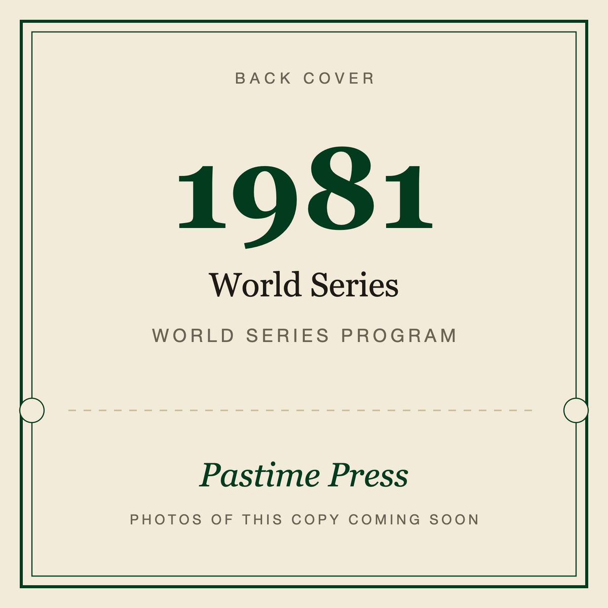 1981 World Series Program, back cover