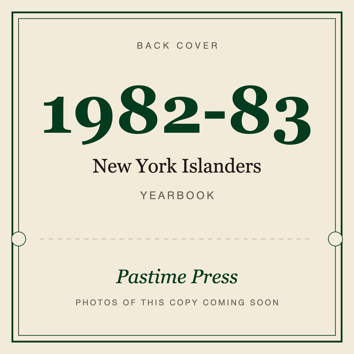 1982-83 New York Islanders Yearbook, back cover