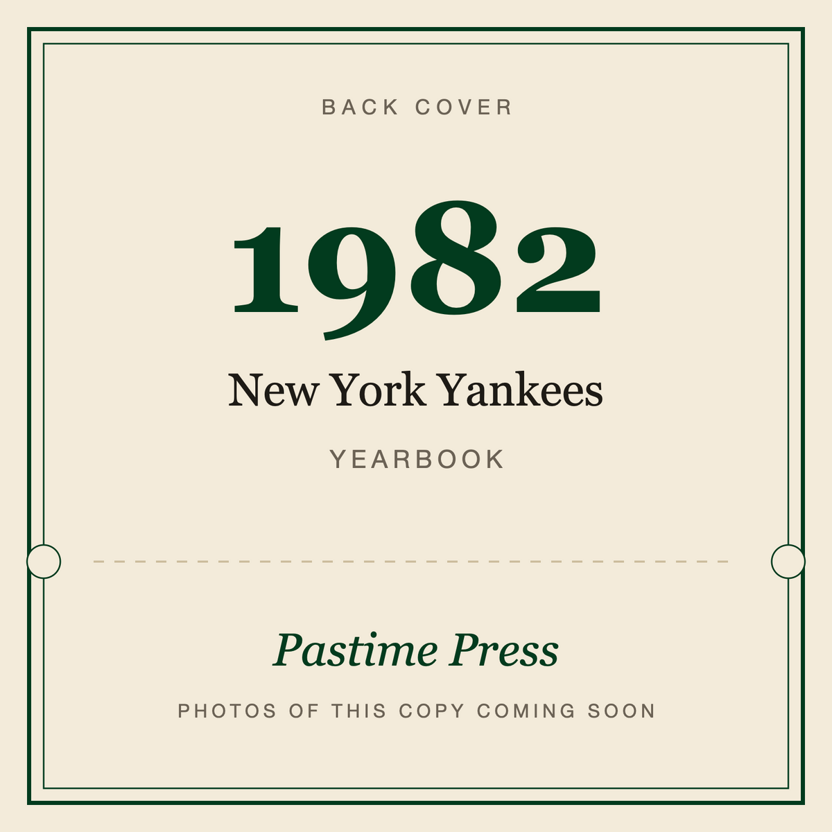 1982 New York Yankees Yearbook, back cover