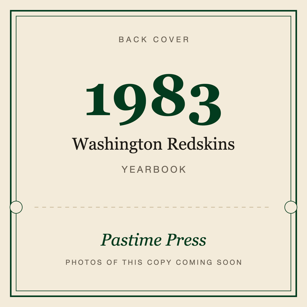 1983 Washington Redskins Yearbook, back cover