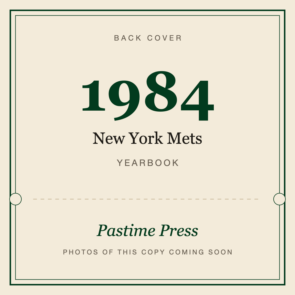 1984 New York Mets Yearbook, back cover