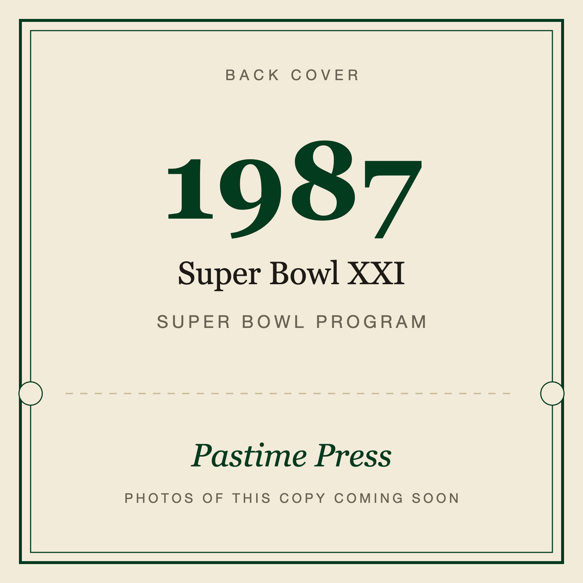 1987 Super Bowl XXI Program, back cover