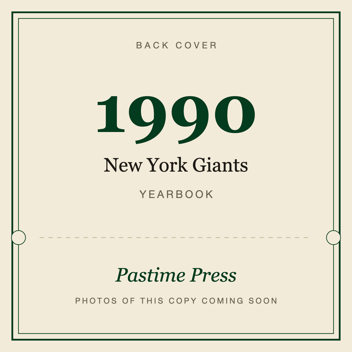 1990 New York Giants Football Yearbook, back cover