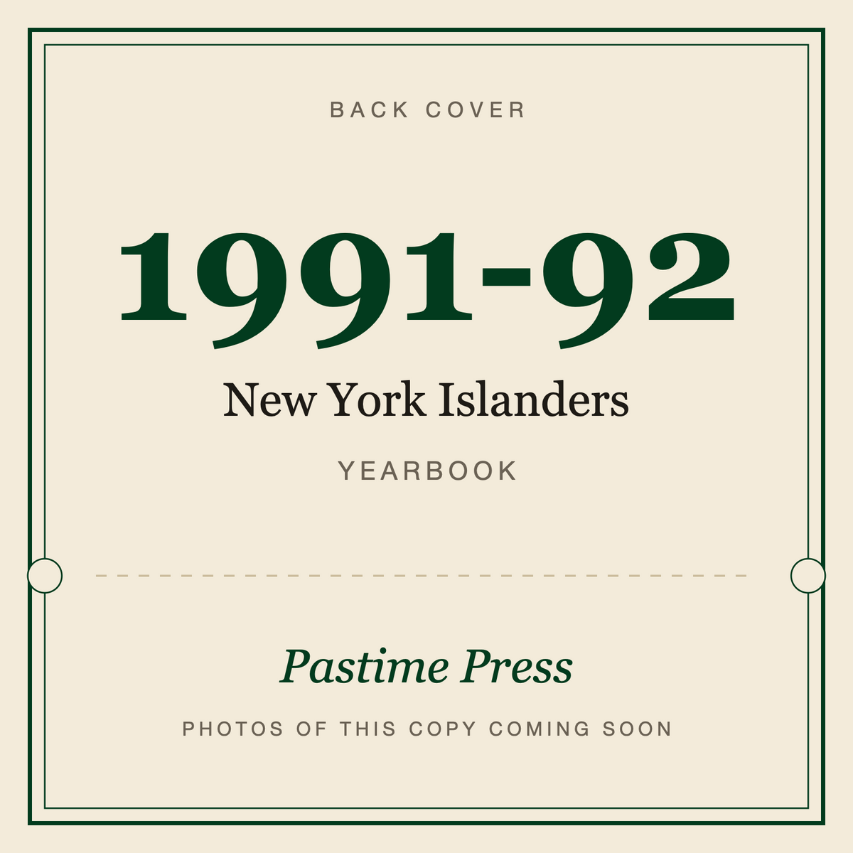 1991-92 New York Islanders Yearbook, back cover