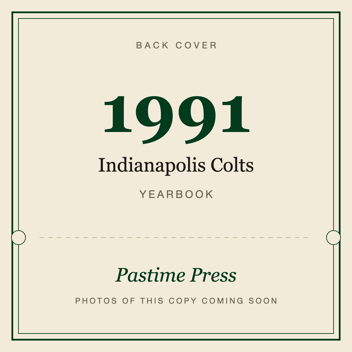 1991 Indianapolis Colts Yearbook, back cover