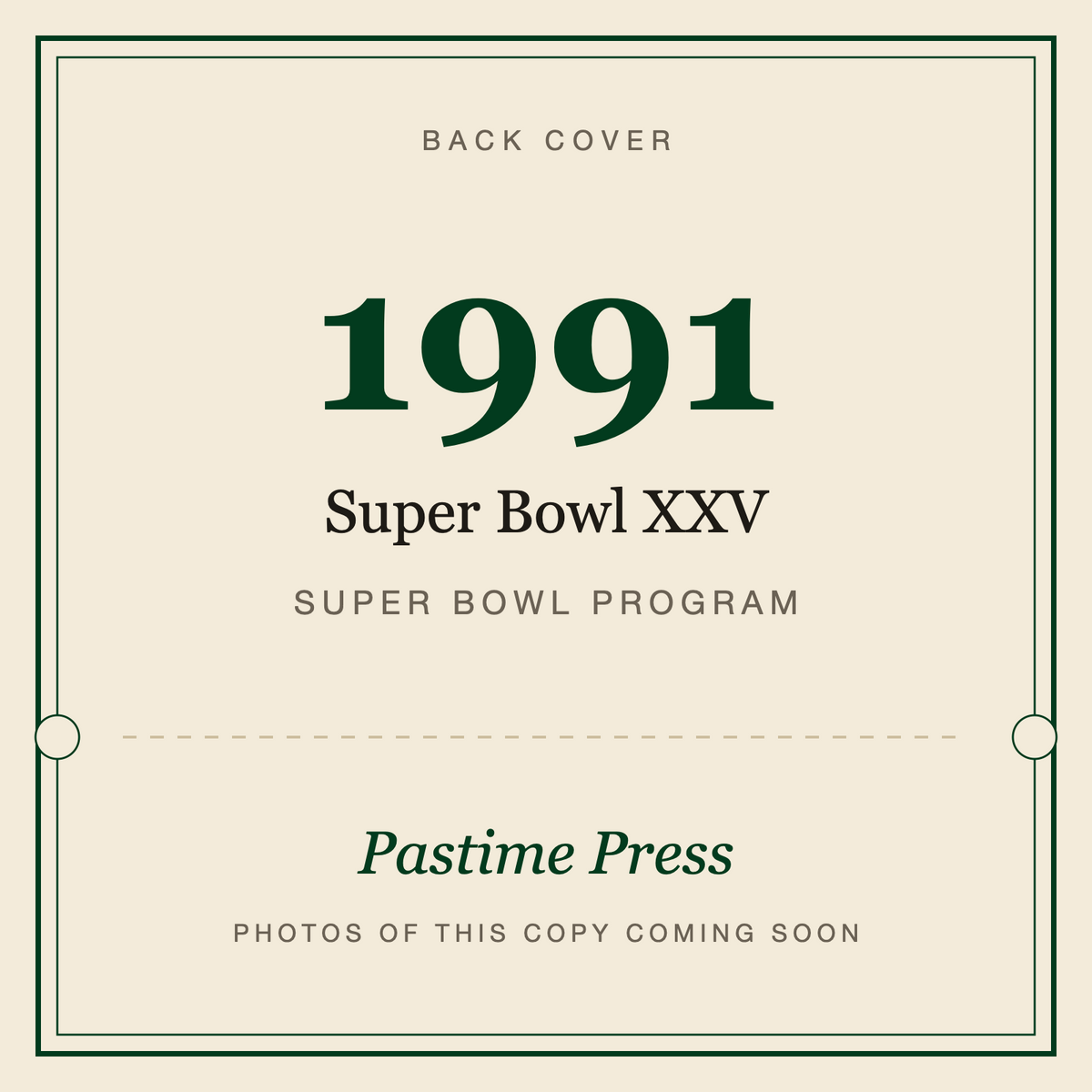 1991 Super Bowl XXV Program, back cover